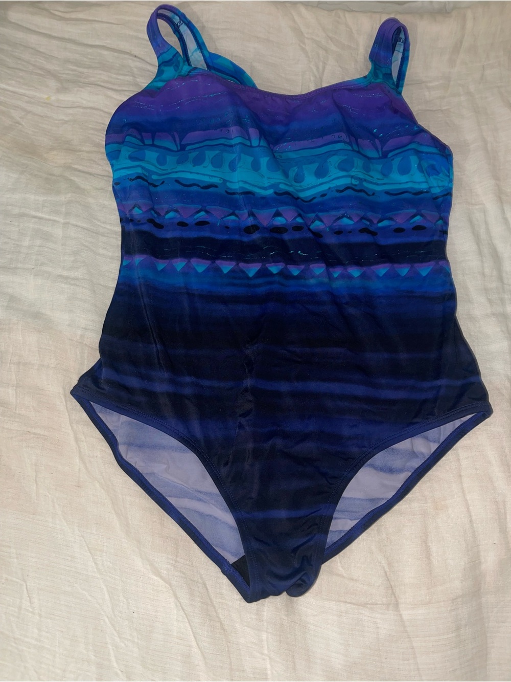 Longitude Women’s Blue and Teal Striped One-Piece Swimsuit